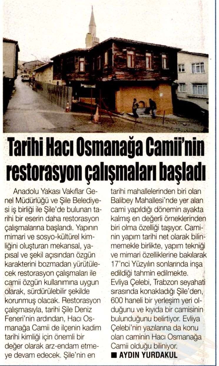 Tarihi Hacı Osmanağa Cami'nin Restorasyon Çalışmaları Başladı